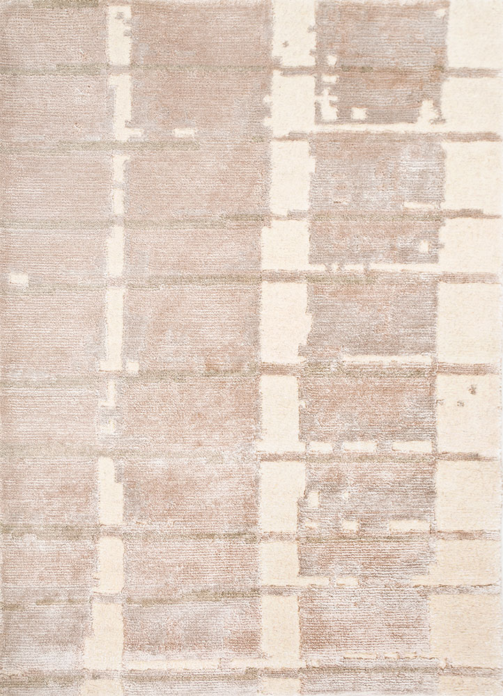 manifest beige and brown wool and bamboo silk hand knotted Rug - HeadShot