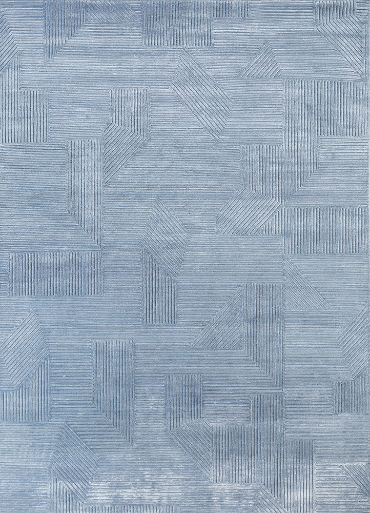 azalea blue wool and bamboo silk hand knotted Rug - HeadShot