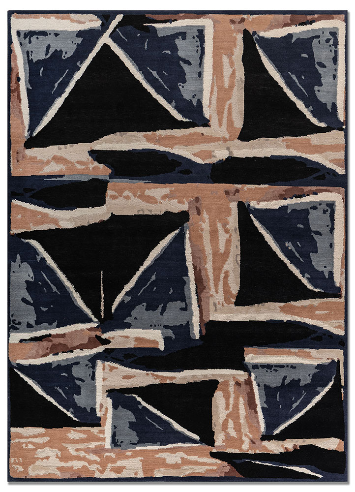 sthir blue wool hand knotted Rug - HeadShot