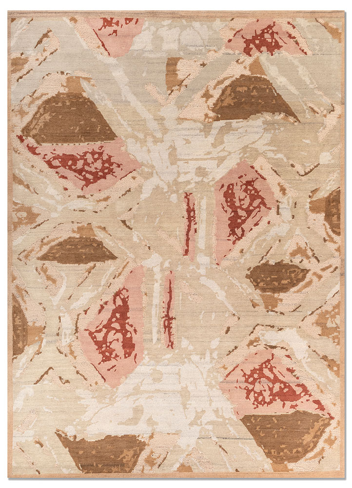 sthir beige and brown wool hand knotted Rug - HeadShot