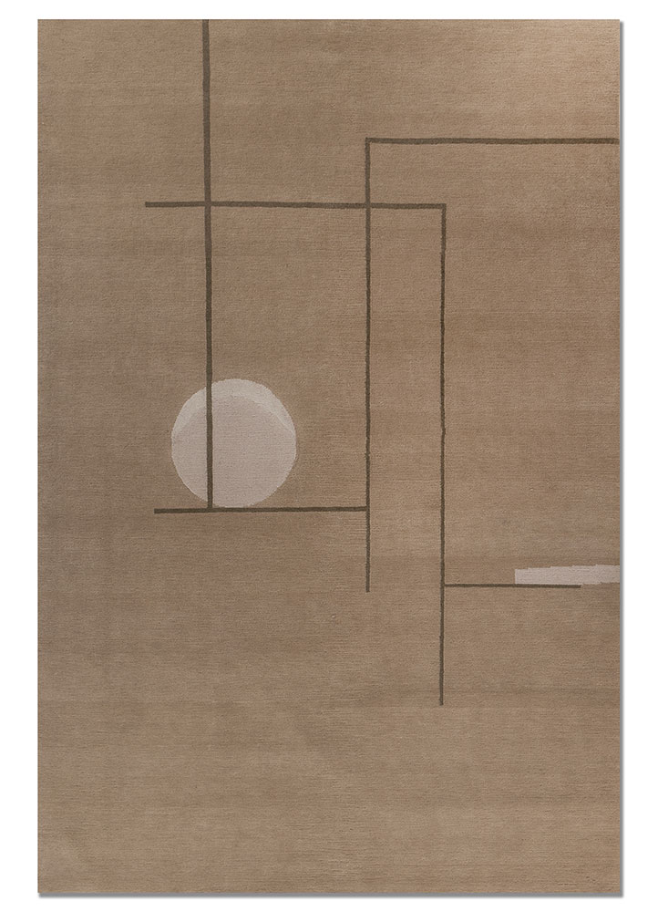 sthir beige and brown wool hand knotted Rug - HeadShot