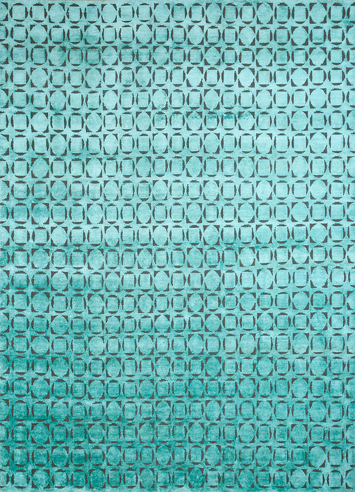 azalea blue wool and silk hand knotted Rug - HeadShot