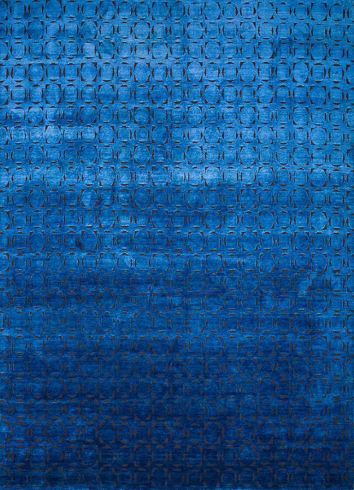 azalea blue wool and silk hand knotted Rug - HeadShot