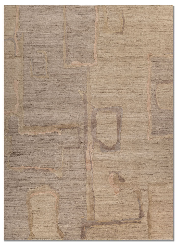 entropy beige and brown wool and silk hand knotted Rug - HeadShot