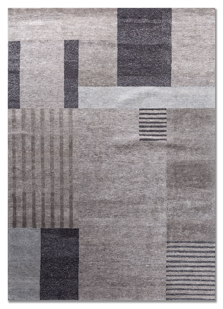 blythe grey and black wool hand knotted Rug - HeadShot
