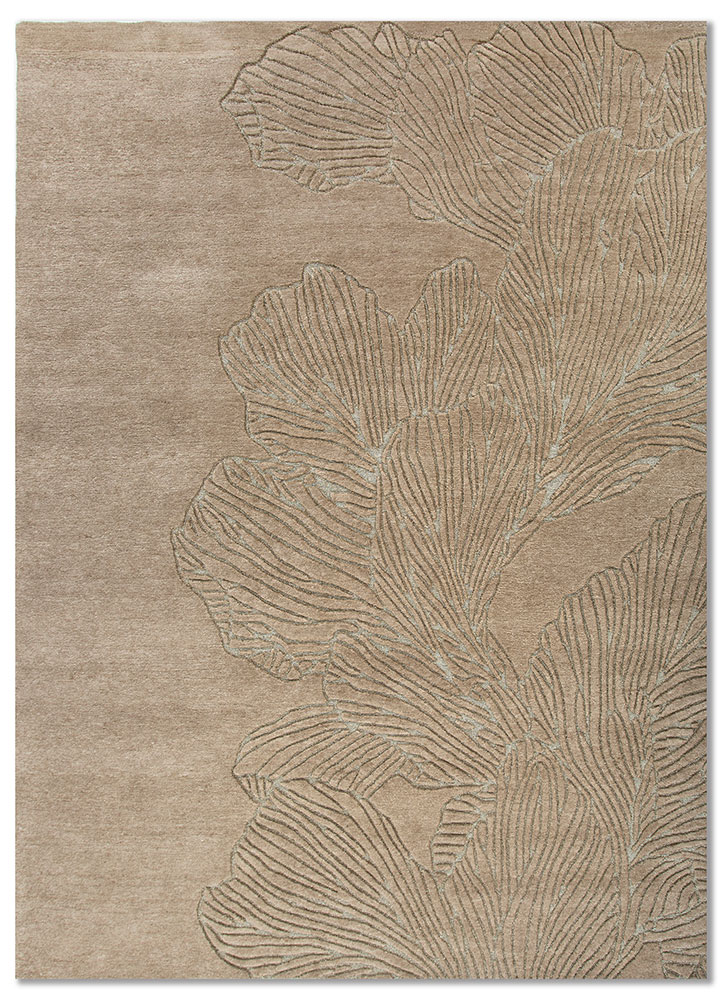 azalea beige and brown wool and zari hand knotted Rug - HeadShot