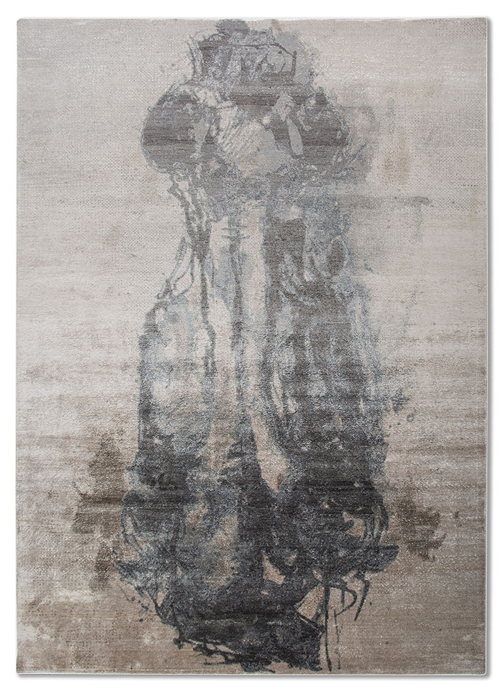 entropy ivory bamboo silk hand knotted Rug - HeadShot