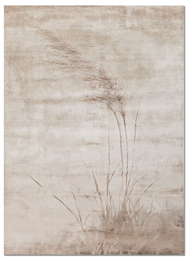 entropy ivory bamboo silk hand knotted Rug - HeadShot