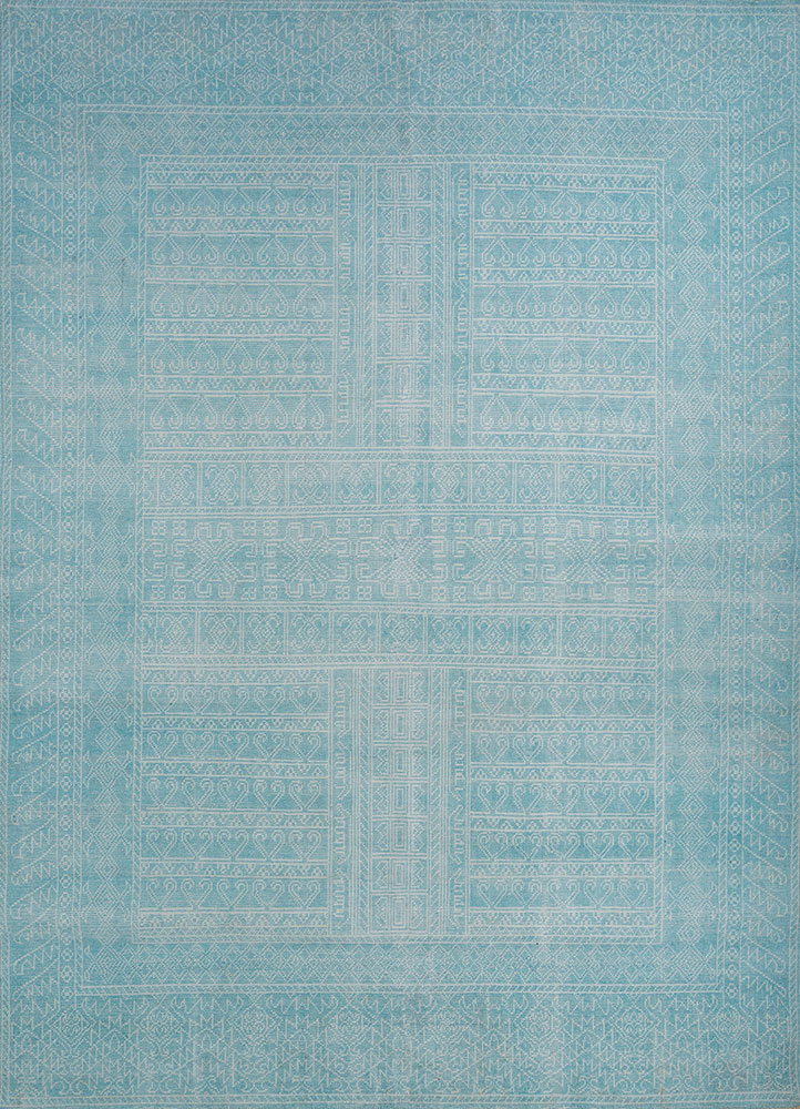 erbe blue polyester hand knotted Rug - HeadShot