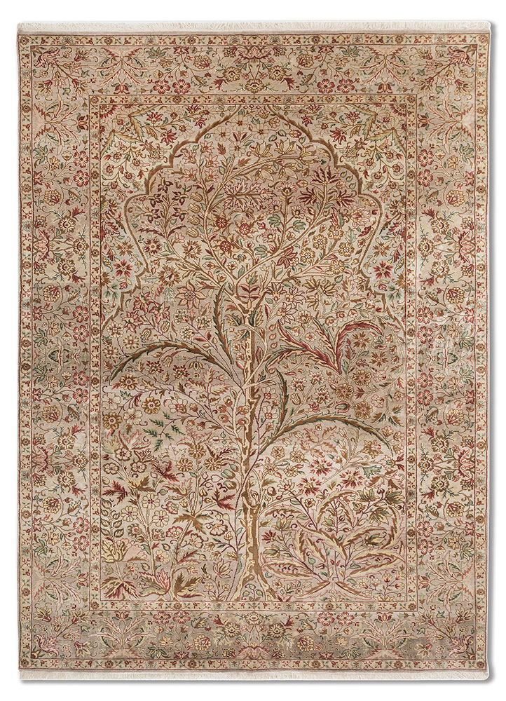gulmarg beige and brown silk hand knotted Rug - HeadShot