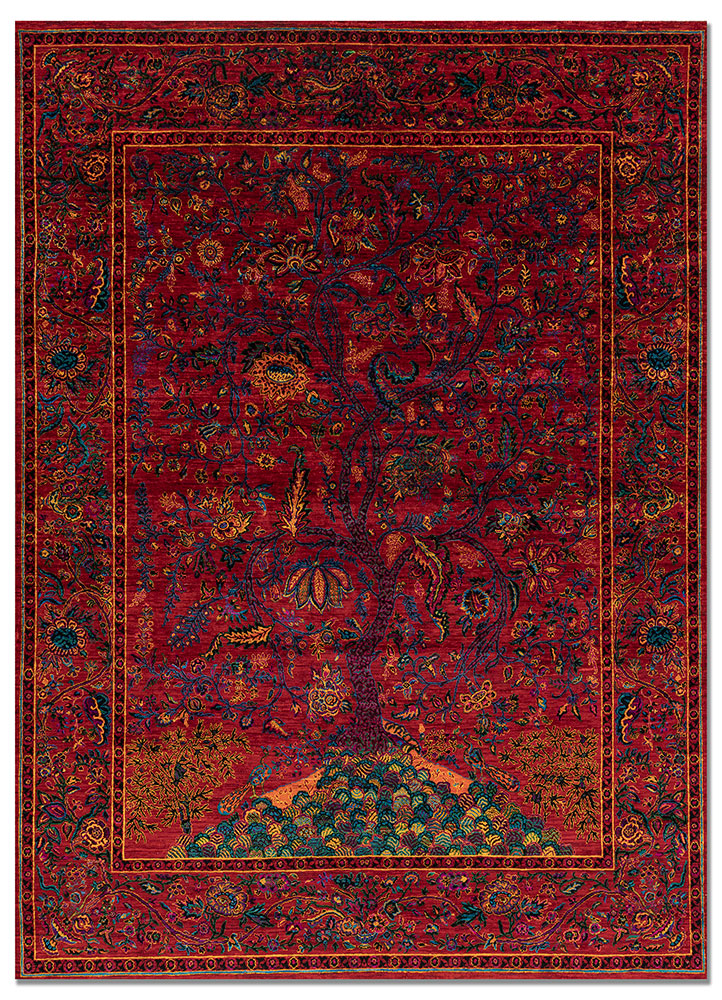 Gulmarg Red & Orange Hand Knotted Silk Rugs - Akps-13019 - Jaipur