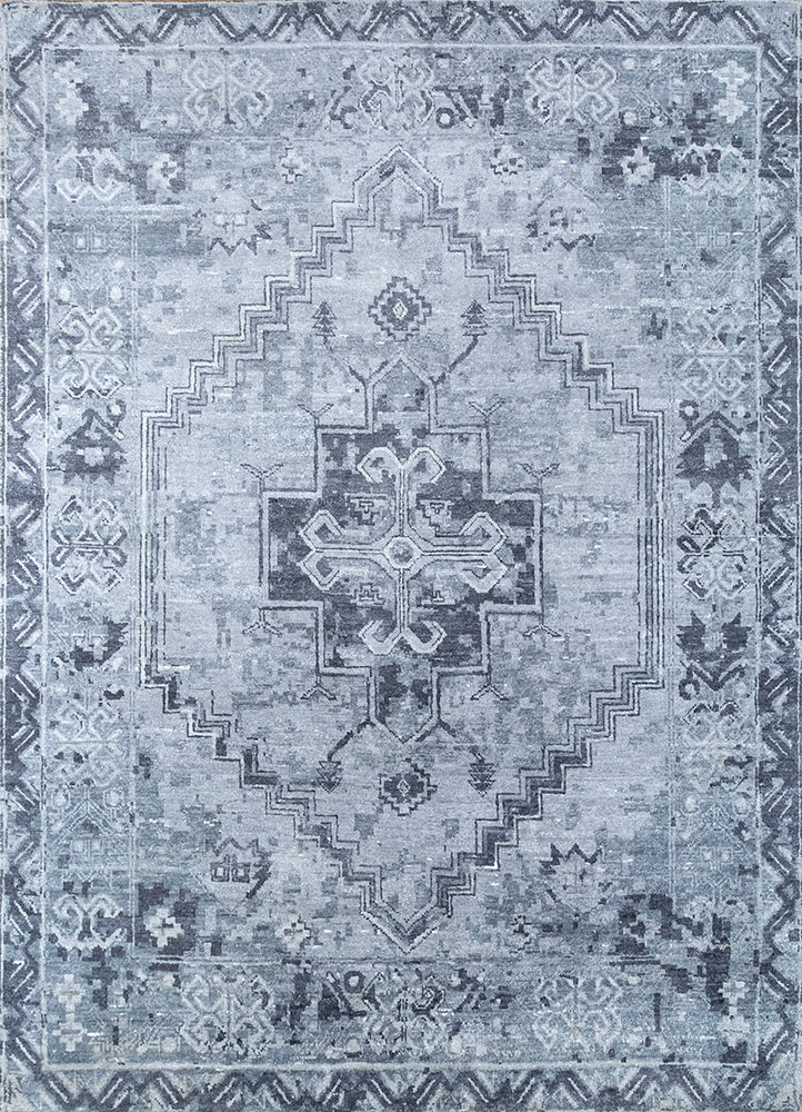 gulmarg blue silk hand knotted Rug - HeadShot