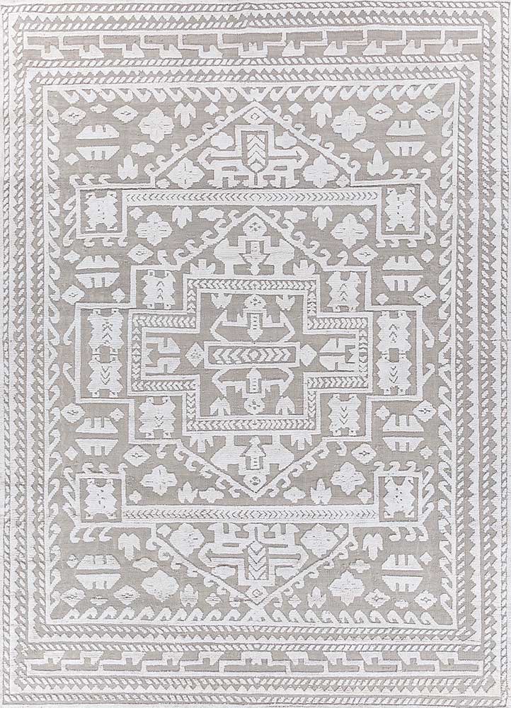 thyme grey and black wool and bamboo silk hand knotted Rug - HeadShot