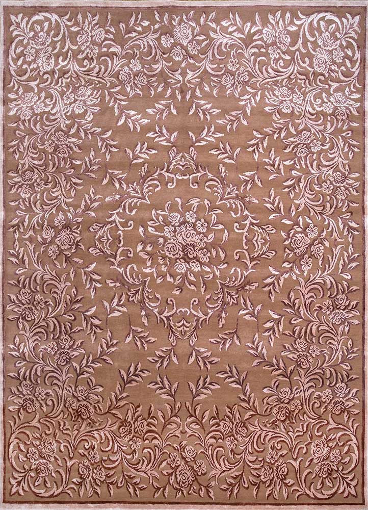 aurora beige and brown wool and bamboo silk hand knotted Rug - HeadShot