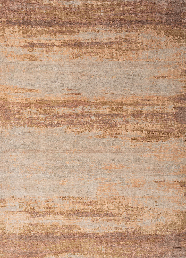 entropy beige and brown wool and bamboo silk hand knotted Rug - HeadShot