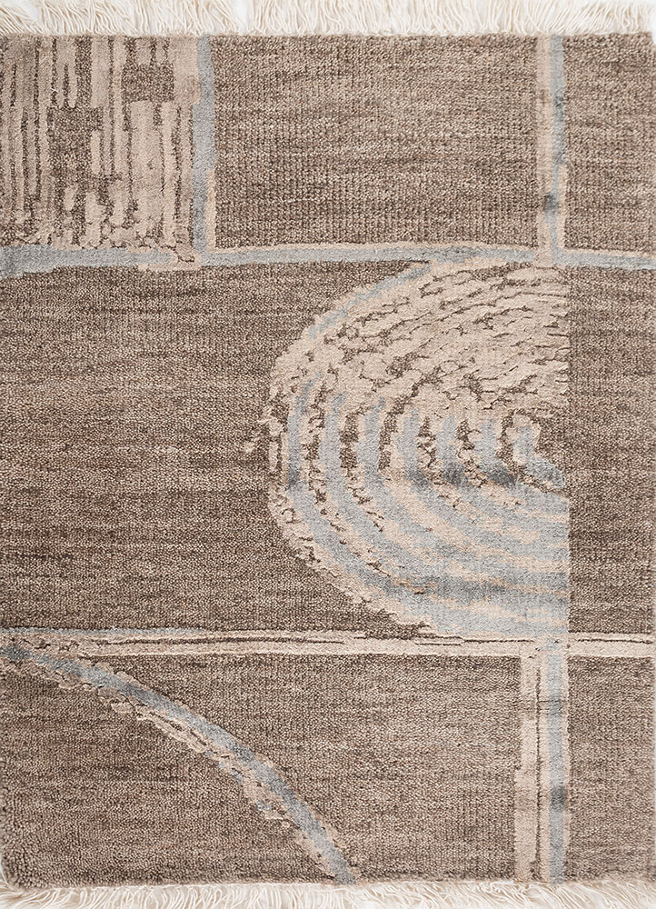 aprezo beige and brown wool and bamboo silk hand knotted Rug - HeadShot