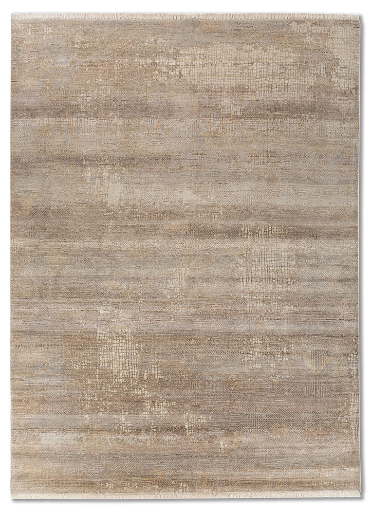 entropy beige and brown wool and bamboo silk hand knotted Rug - HeadShot