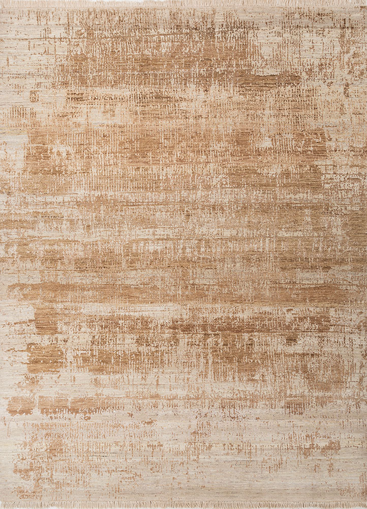 entropy ivory afghan wool and bamboo silk hand knotted Rug - HeadShot