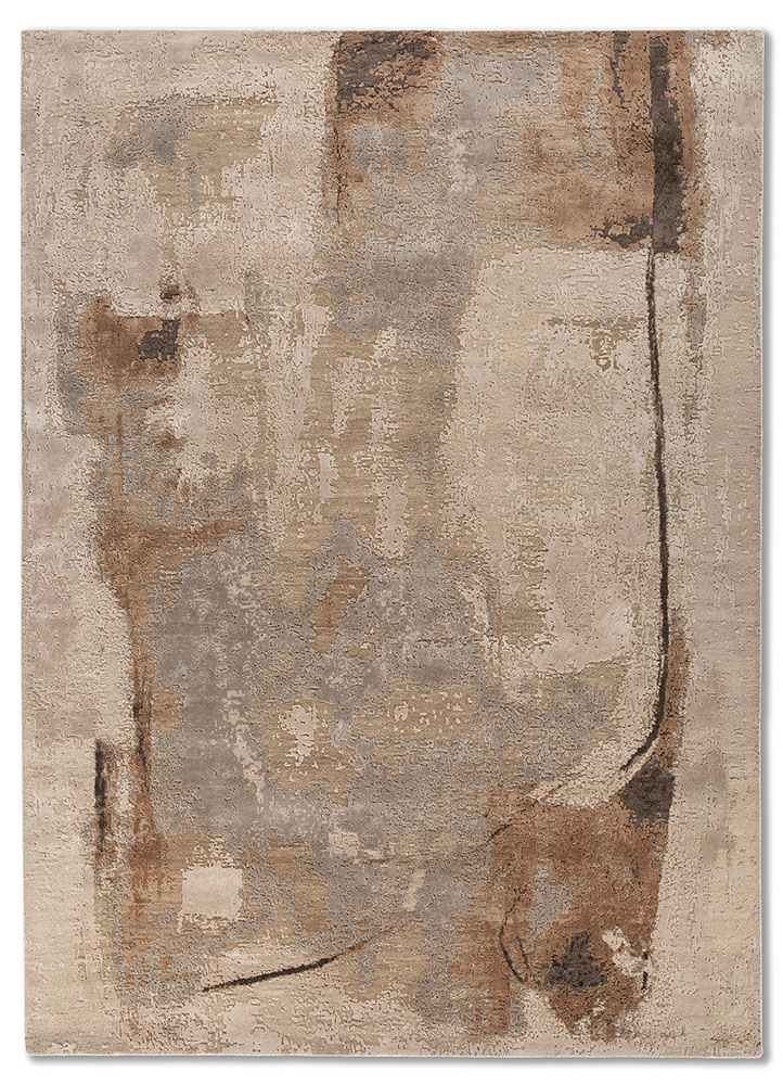 aprezo beige and brown wool and bamboo silk hand knotted Rug - HeadShot