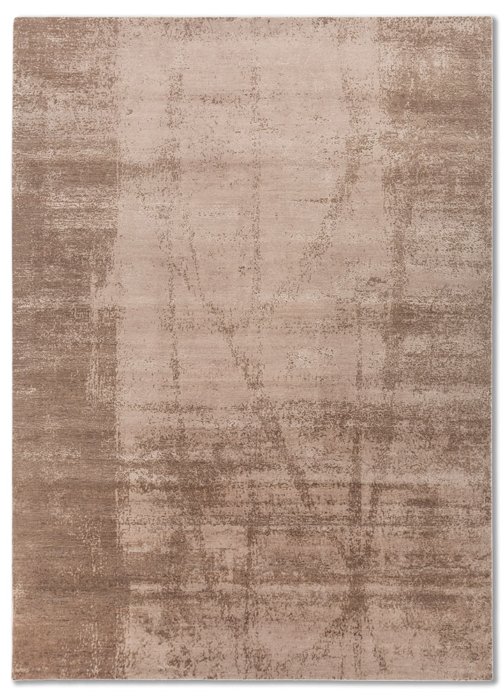 entropy beige and brown wool and bamboo silk hand knotted Rug - HeadShot