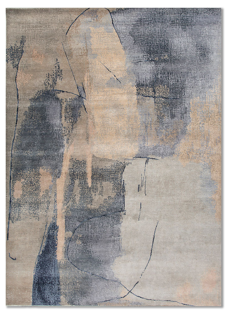aprezo blue wool and bamboo silk hand knotted Rug - HeadShot