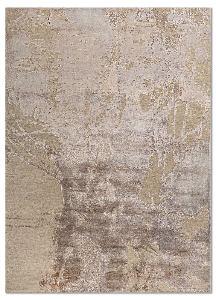 entropy ivory wool and bamboo silk hand knotted Rug - HeadShot