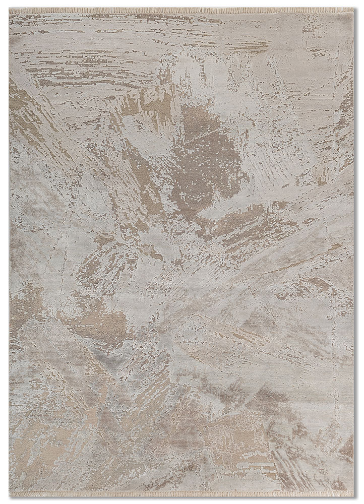 entropy ivory wool and bamboo silk hand knotted Rug - HeadShot
