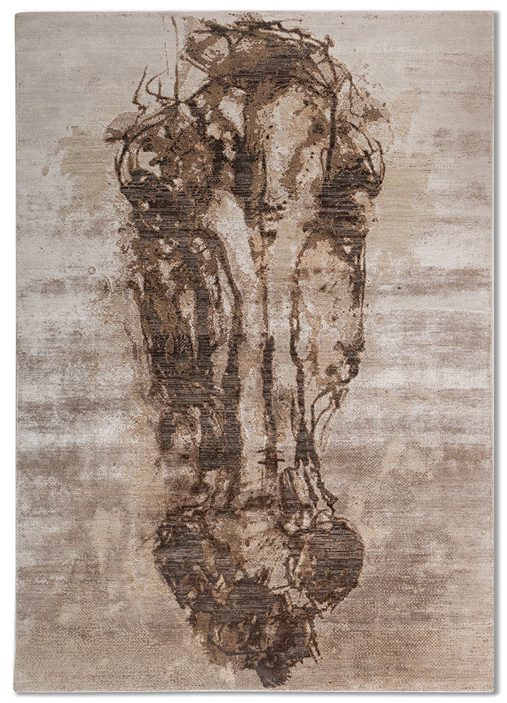 entropy ivory wool and bamboo silk hand knotted Rug - HeadShot