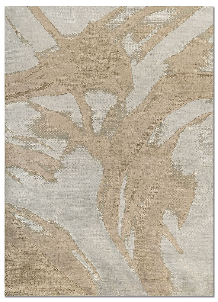entropy green wool and bamboo silk hand knotted Rug - HeadShot