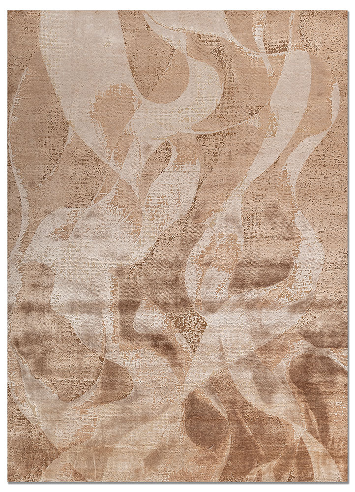 entropy red and orange wool and bamboo silk hand knotted Rug - HeadShot