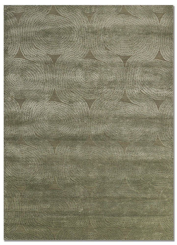 azalea green wool and bamboo silk hand knotted Rug - HeadShot