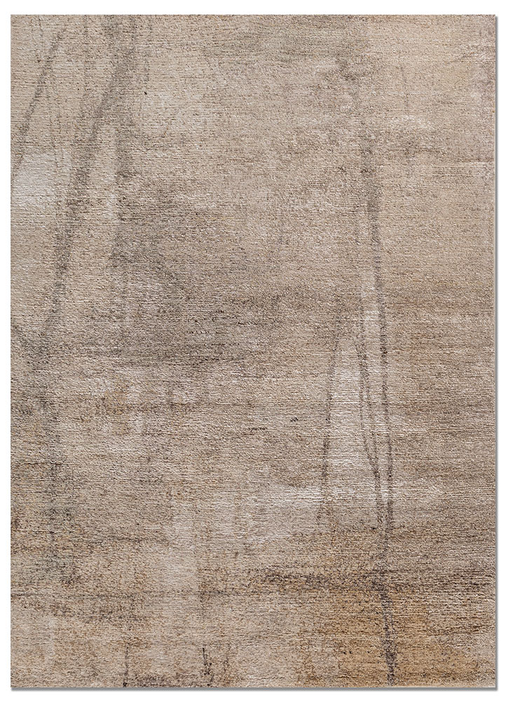 entropy beige and brown wool and bamboo silk hand knotted Rug - HeadShot