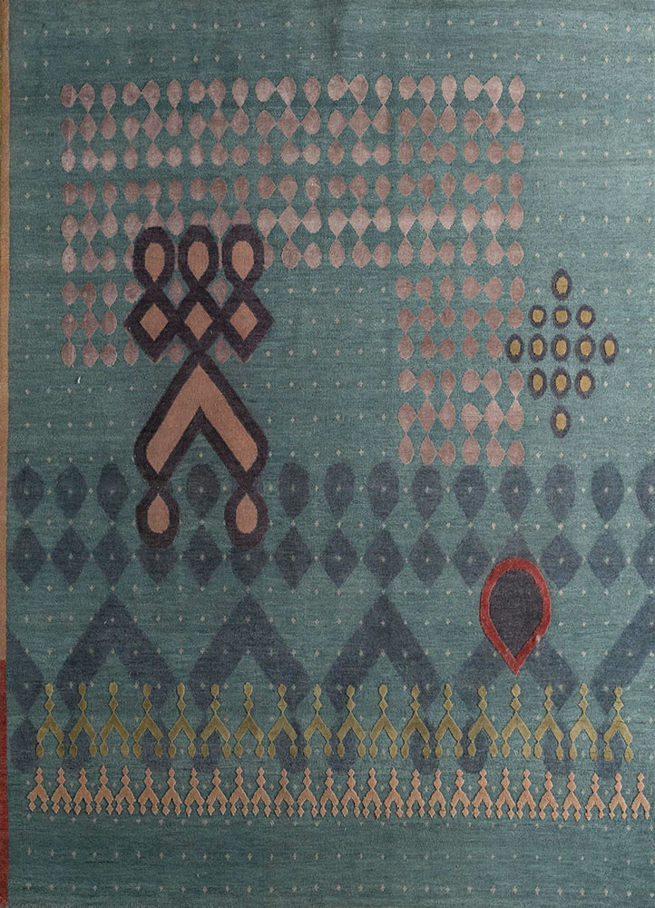 kolam blue wool and bamboo silk hand knotted Rug - HeadShot