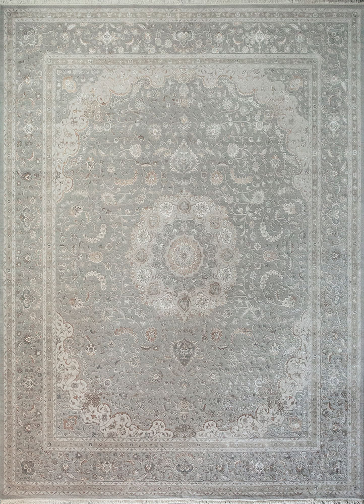 aurora grey and black wool and bamboo silk hand knotted Rug - HeadShot