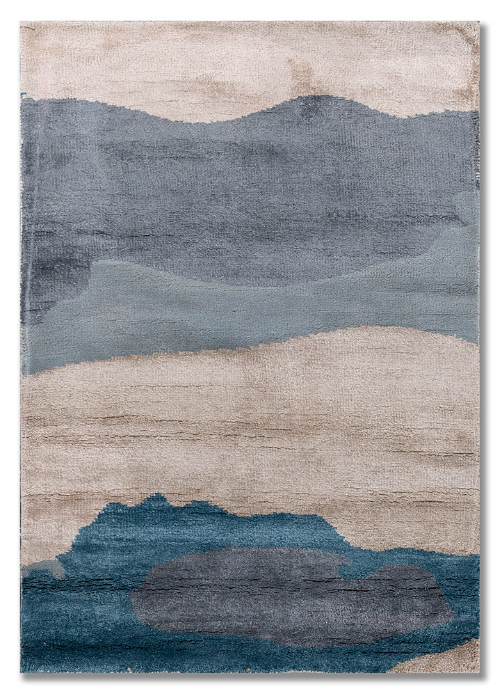 entropy ivory wool and bamboo silk hand knotted Rug - HeadShot