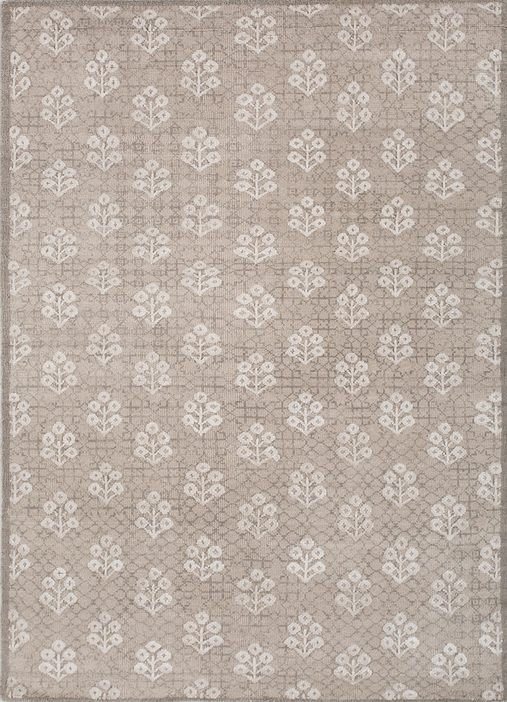 inde rose ivory wool and bamboo silk hand knotted Rug - HeadShot