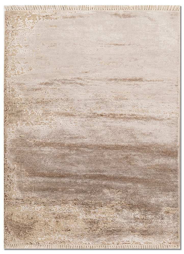 aprezo beige and brown wool and bamboo silk hand knotted Rug - HeadShot
