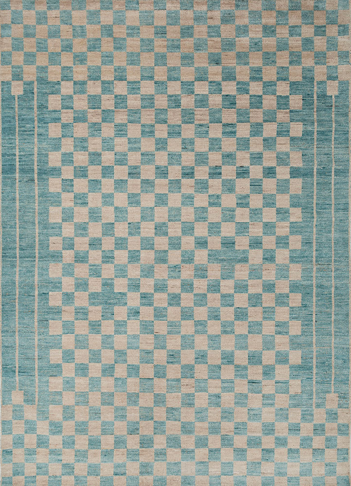 blythe blue wool hand knotted Rug - HeadShot