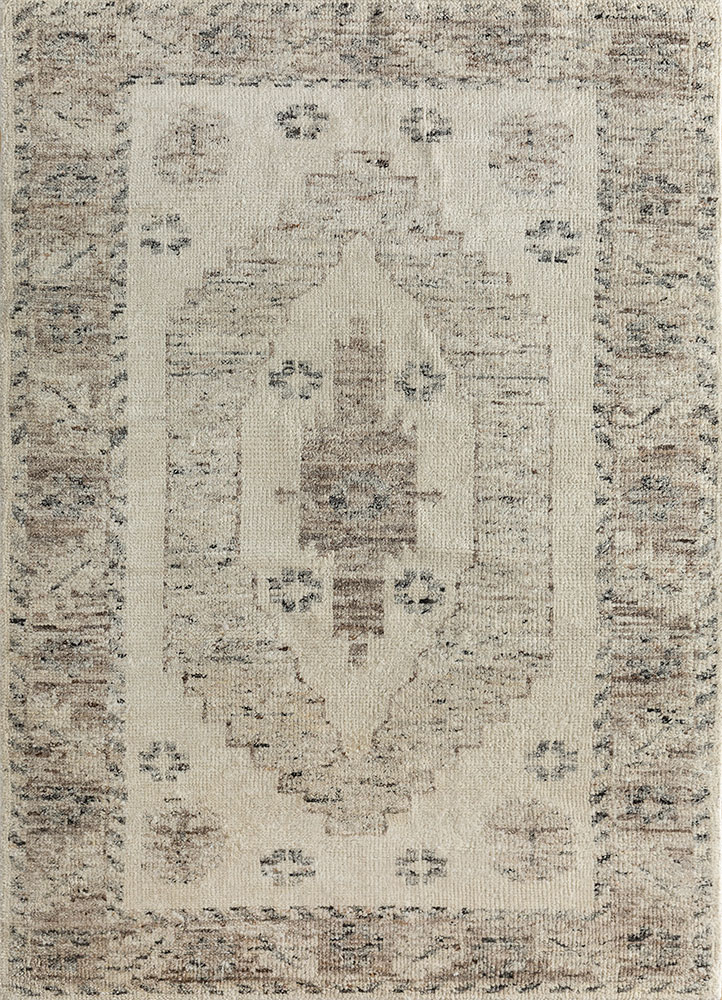 thyme beige and brown wool hand knotted Rug - HeadShot