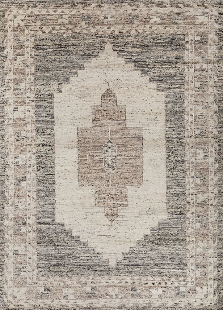 thyme grey and black wool hand knotted Rug - HeadShot