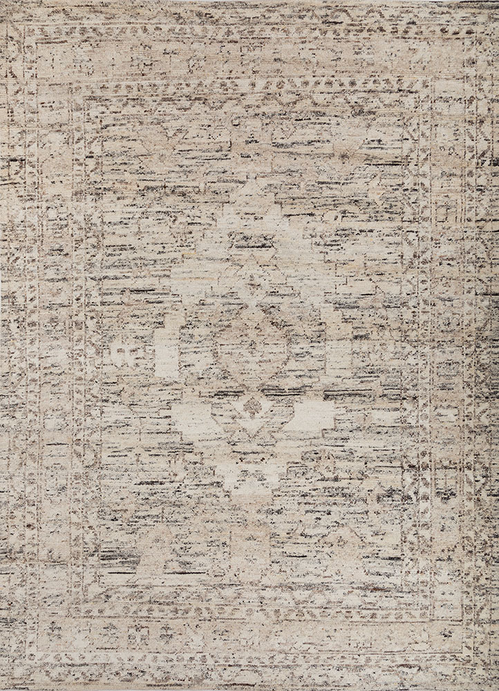 thyme beige and brown wool hand knotted Rug - HeadShot