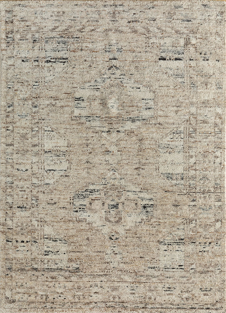 thyme beige and brown wool hand knotted Rug - HeadShot