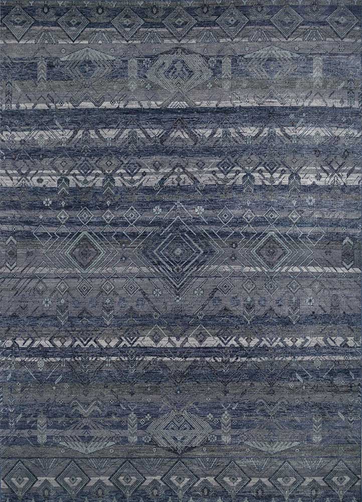 thyme blue wool hand knotted Rug - HeadShot