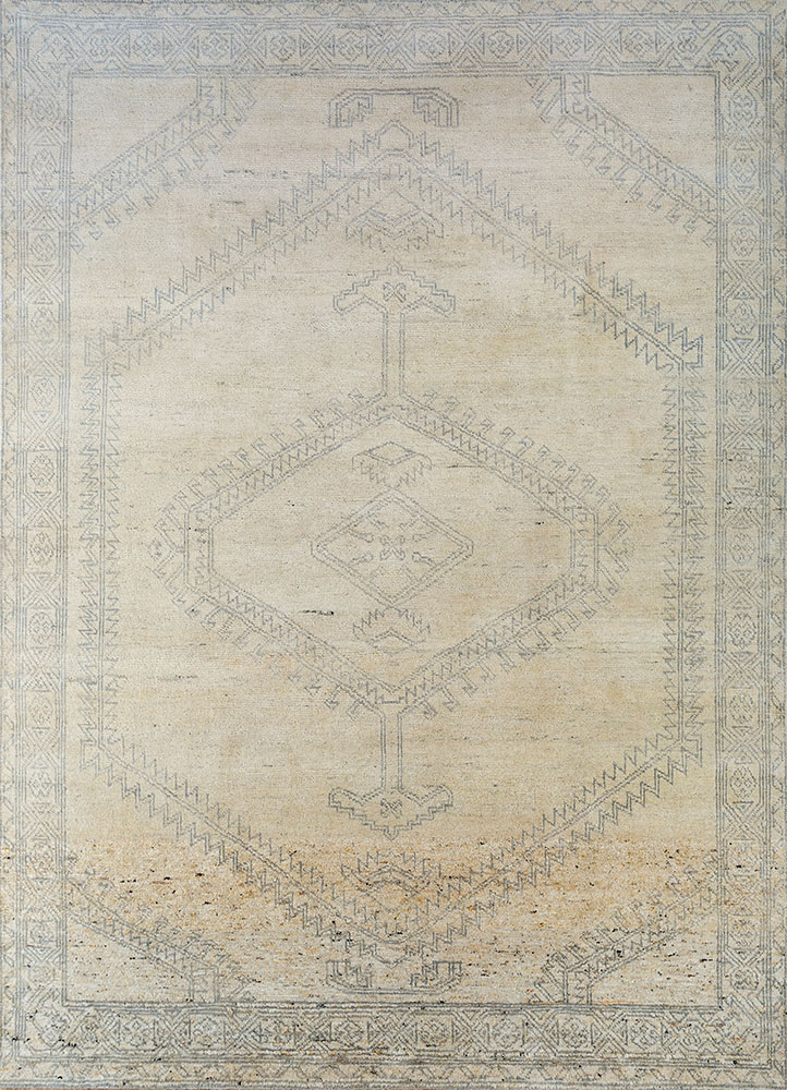 thyme beige and brown wool hand knotted Rug - HeadShot