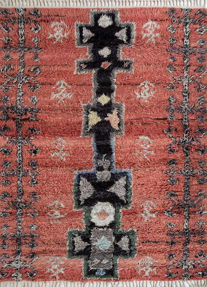 zuri red and orange afghan wool hand knotted Rug - HeadShot