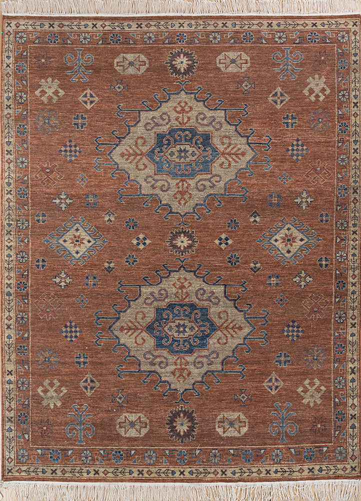 erbe red and orange wool hand knotted Rug - HeadShot