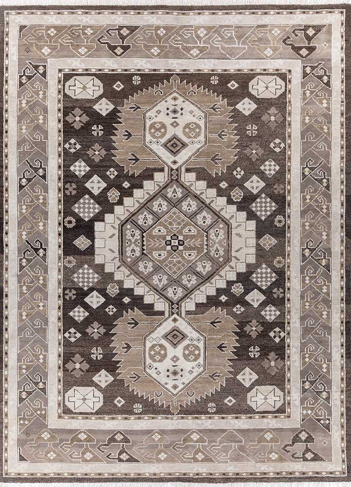savana beige and brown wool hand knotted Rug - HeadShot