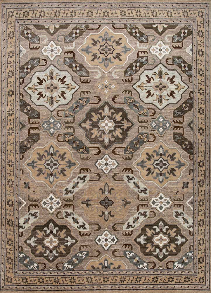 erbe beige and brown wool hand knotted Rug - HeadShot