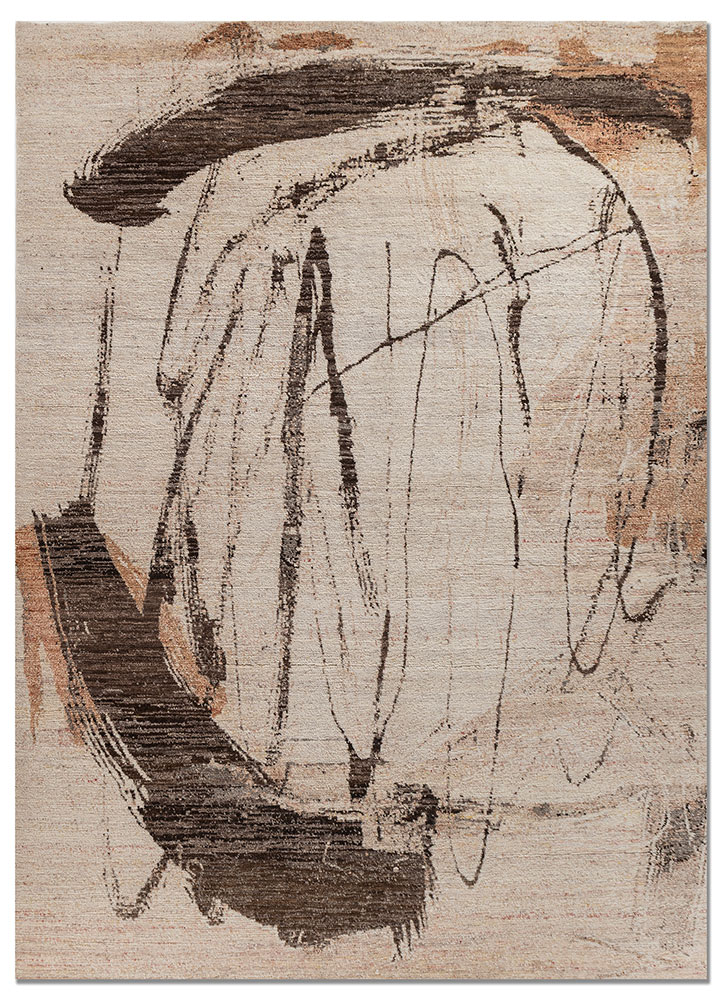 entropy ivory wool hand knotted Rug - HeadShot