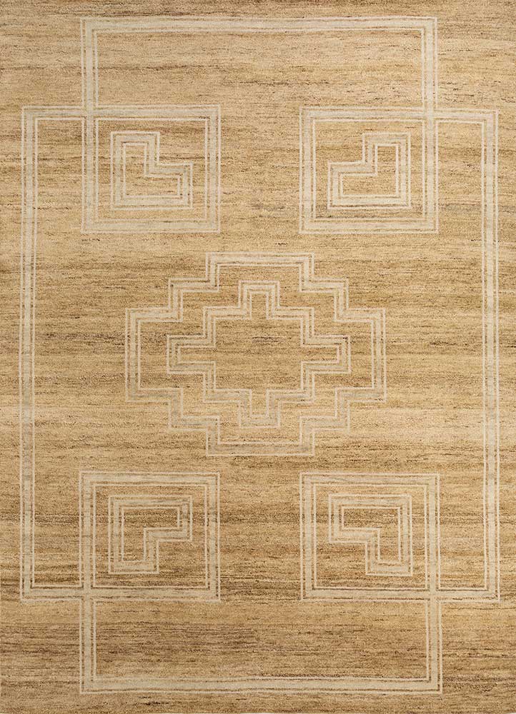 thyme beige and brown wool hand knotted Rug - HeadShot